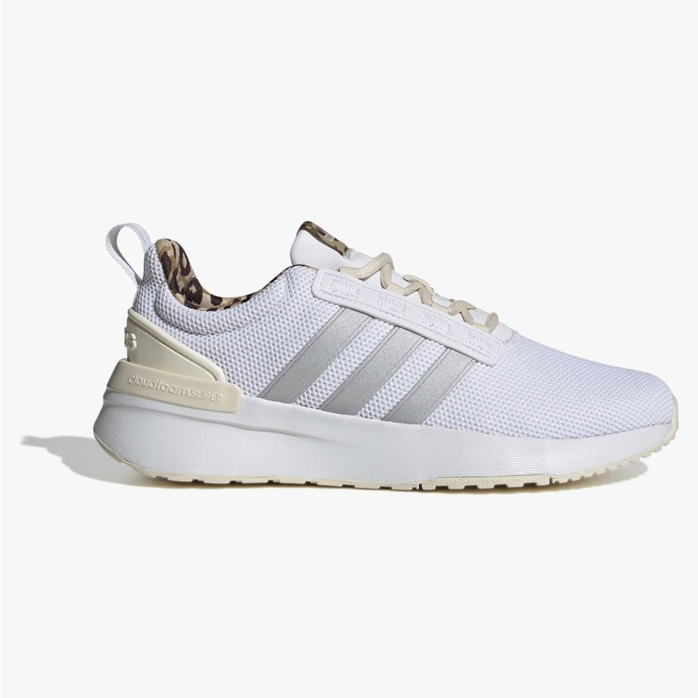 Adidas Racer tr21, white with leopard detail, size 8.5